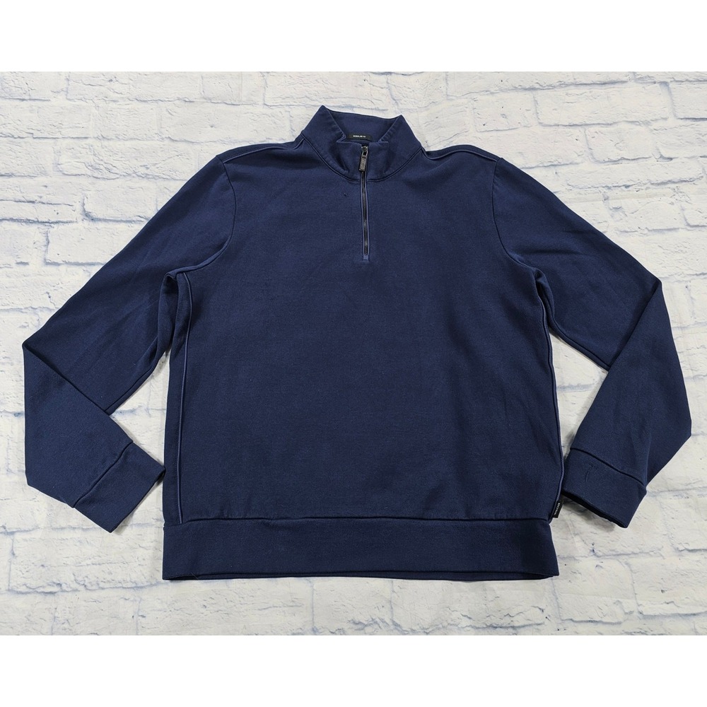 Hugo Boss Quarter Zip Pullover Mens L Navy Blue Regular Fit Mock Neck Sweat